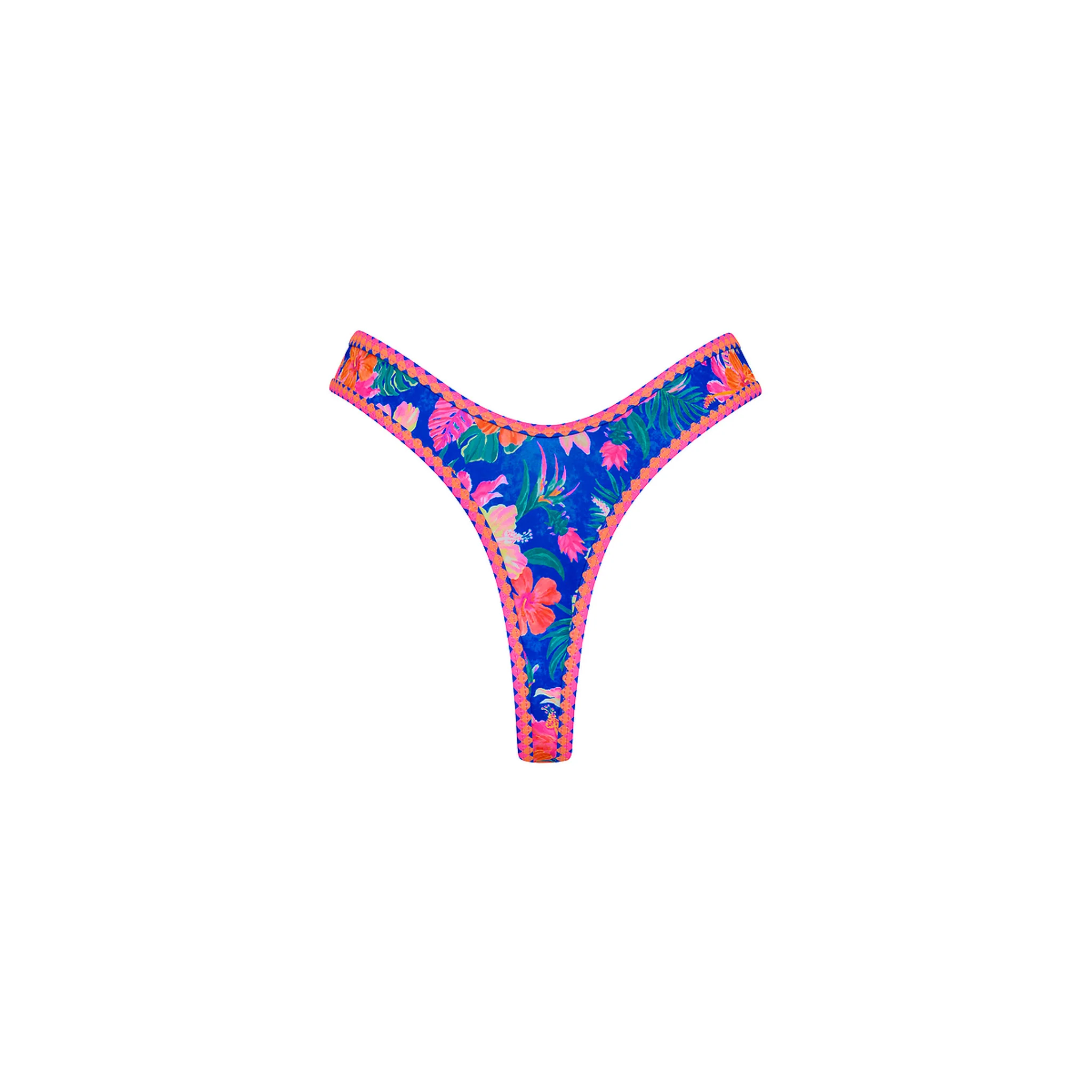 High Leg Thong Bikini Bottom - Electric Palms - Image 10