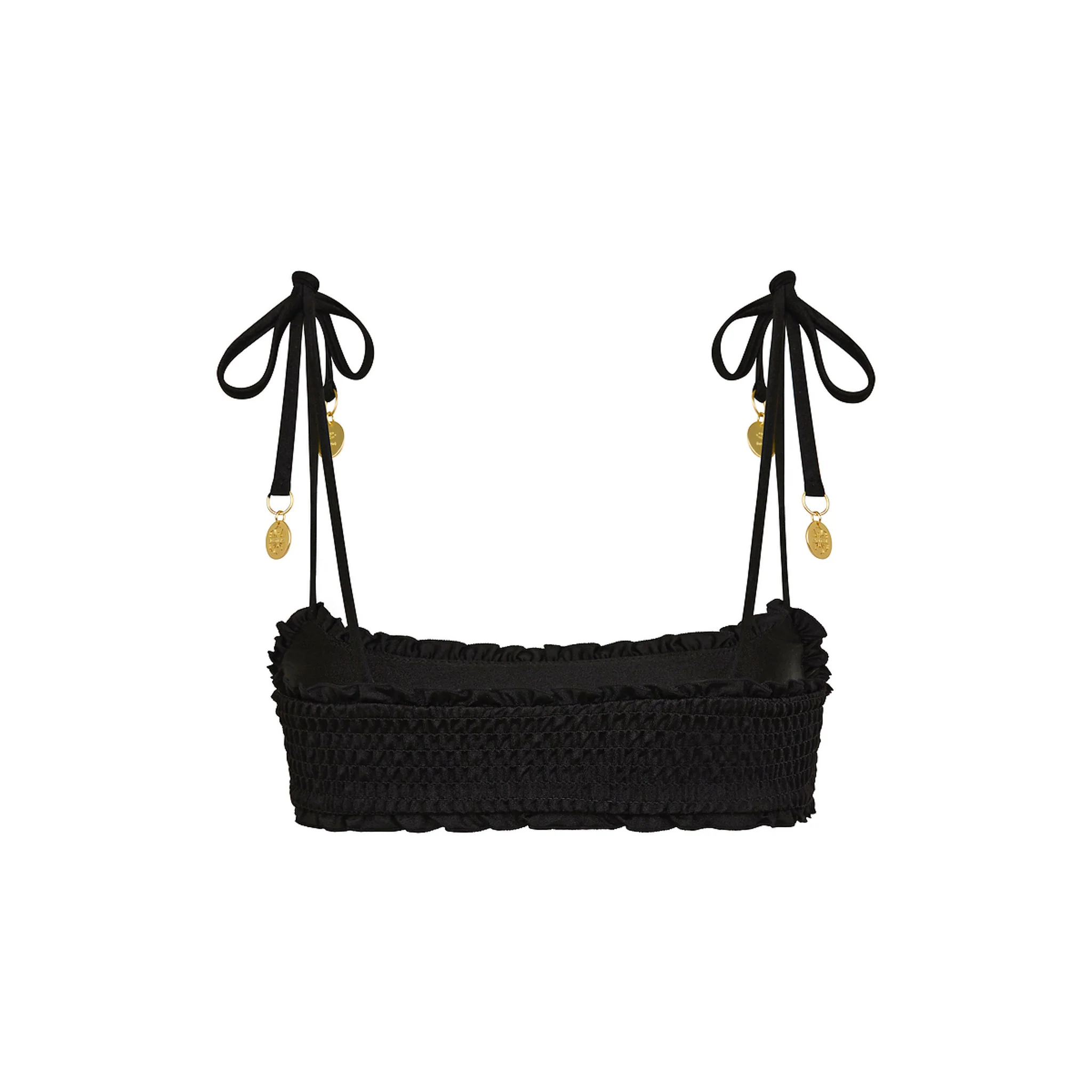 Shirred Crop Tie Bikini Top - Twilight Black - Image 10